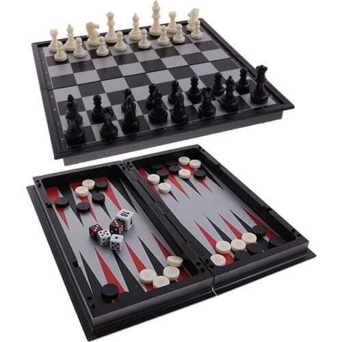 Set of 3 In 1 Magnetic Board Chess Checkers Backgammon Game