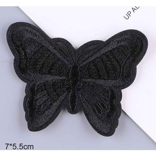 Whole All Black Butterfly Rose Flower Design Iron On Patch Clothes Patch For Clothing Girls Boys Embroidered Pathces