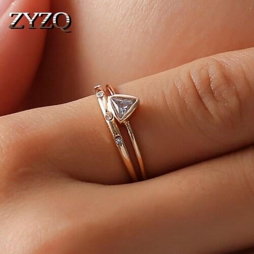 ZYZQ New Come Creative Triangle Ring Set Romantic Propose Engagement Wedding Women Accessories Jewelry Ring Set Wholeslae Lots