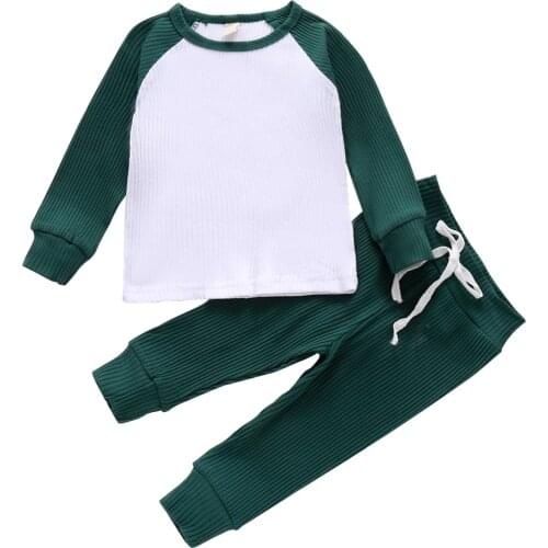 2020 Autumn Infant Kids Baby Boy Girl Long Sleeve Cotton T-shirt Tops Long Pant Trouser 2PCS Children Clothing Set