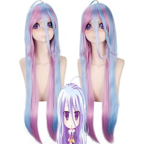 Anime NO GAME NO LIFE Shiro Cosplay Wigs 100cm Long Straight Blue Purple Heat Resistant Synthetic Hair Perucas Women Wig + Cap