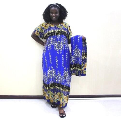 Casual Womens Autumn Maxi Dress African Traditional Print Cotton Assorted Loose Dress for Ladies