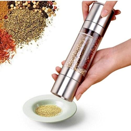Manual Stainless Steel 2 in 1 Salt and Pepper Grinder Dual Hand Spice Mill with Ceramic Core Kitchen Gadget Tool