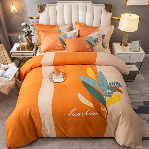 Orange Bedding Set Cotton Bed Linen Sanding Bed Set Eclosion leaves Duvet Cover/sheet/pillowcases Queen/King Size Four Seasons