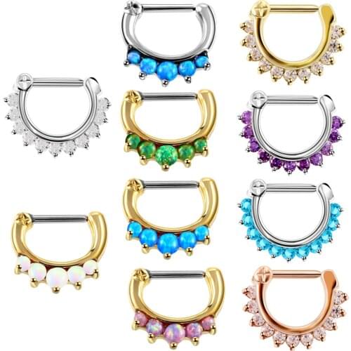 1PC 16G Opal Ear Helix Clicker Daith Rook Piercings Crystal Gem Nose Septum Hoop Rings Pierced Earring Cartilage Nariz Piercings