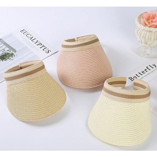 Sun Hats For Women Summer Sun Visors Ladies Fashion Raffia Weave UV Protection Caps Hollow Sunproof Wide Brim Straw Hat