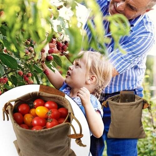 Outdoor Hiking Foraging Pouch Leather Waxed Canvas Pouch Garden Fruit Picking Bag with Drawstring Jungle Camping Storage Bags