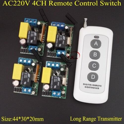 Smart Home Remote Switch AC 220V 4CH Light Lamp LED SMD Remote ON OFF Switch Long Range Handheld Transmitter key 315 433 4RX 1TX