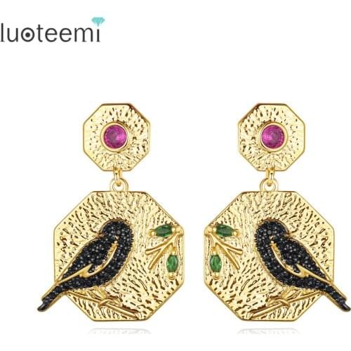 LUOTEEMI Happy Birds Drop Earrings Vintage Dangle Fashion Jewelry Boucle D’Oreille for Women Girl Dating Christmas Birthday Gift