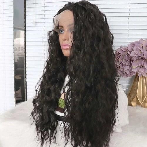 Wet Wavy 22inch Long Synthetic T Part Lace Front Wigs For Women Natural Color Pre Plucked Heat Resistant Fiber Lace Wig
