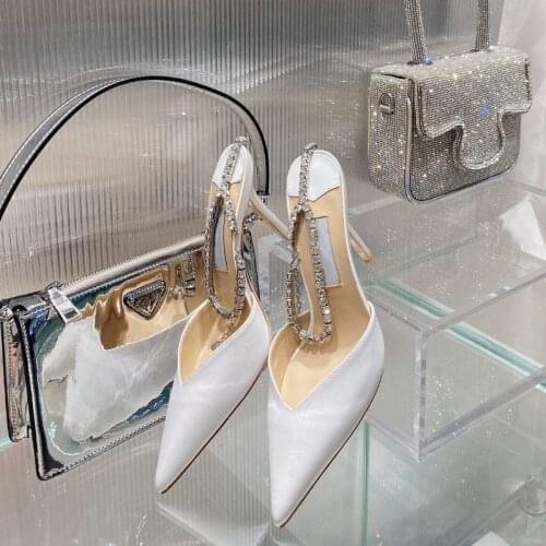 2021 Summer New Pointed High Heel Womens Shoes V Cut Closed Toe Strap Rhinestone Fashion Sandals