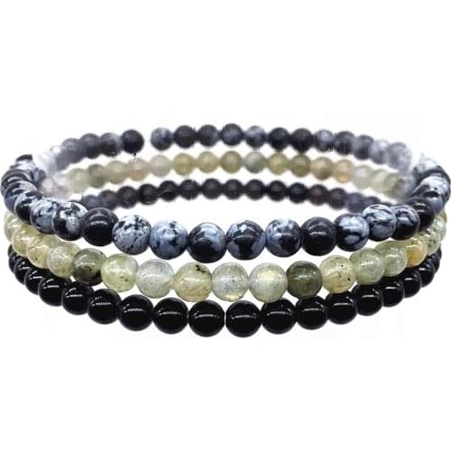 Set Bracelets 3 pcs / set 4 mm Nature Stone Beads Healing Energy Girl Woman Jewelry Gift Jaspers Black Agates #3