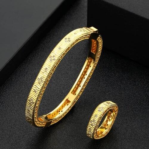 Zlxgirl jewelry Gold silver two plated color bracelet & bangle and ring jewelry sets fine womens wedding Gold bangle sets
