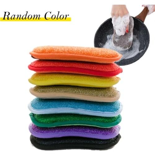 1PC Scrub Sponges for Dishes Non-Scratch Microfiber Sponge Non Stick Pot Cleaning Sponges Kitchen Housework Tools