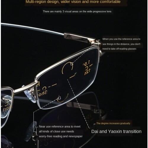 2020 Metal Multifocal Reading Glasses Progressive Bifocal Anti Blue Ray UV Protect Presbyopic Glasses Half Frame Men Women