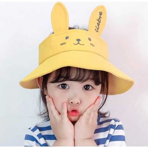 2021 Fisherman Hat Children Cute Girl Ventilation At Yhe Top Rabbit Pattern Bucket Hat Pattern Baby Sun Hat Cotton 2-7 years old