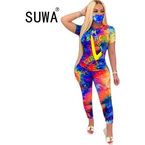 Wholesale Tie Dye Galaxy Black Girl Magic Womens Set T-shirt Sweatpants Jogger Suit Tracksuit Matching Set Outfits 3PCS