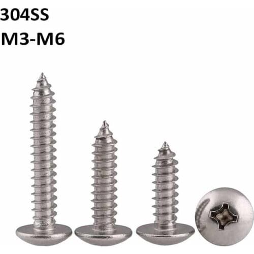 304 Stainless Steel Truss Head Self Tapping Screws Phillips Screw Extra-Wide Rounded Mushroom Cross Recessed Bolts M3~M6