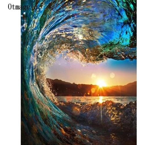 5D DIY Diamond Painting Full Square/Round Drill Sea View"Wave Sunset" Embroidery Cross Stitch Living Bedroom Home Decor Gift