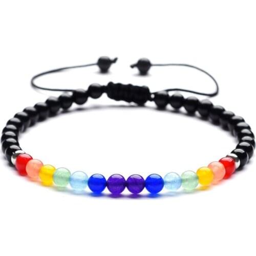 6 Styles Chakras 4mm Reiki Natural Stone Beads Braided Bracelet Stainless Steel Spacer Yoga Macrame Bohemian Colorful Bracelet
