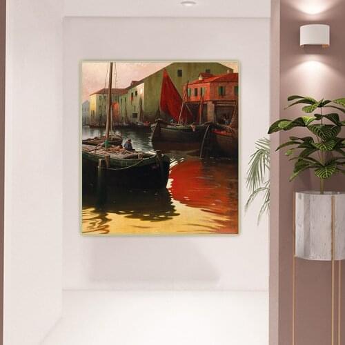 Adolf Kaufmann《Motif of Chioggia》Canvas Oil Painting Art Aesthetic Poster Picture Wall Hanging Decor Home Living Room Decoration