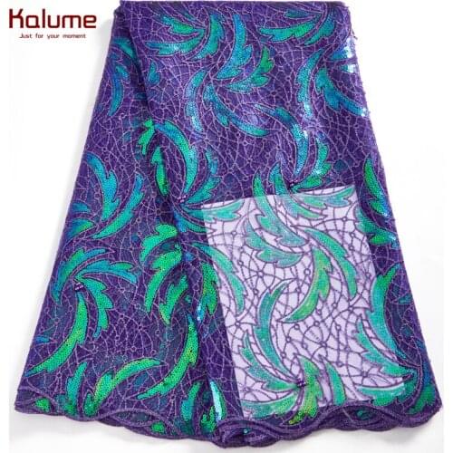 Kalume African Sequins Lace Fabric 2021 Nigerian Tulle Lace Fabric High Quality 5 Yards For Sew Diy Dress Party Wedding H2584