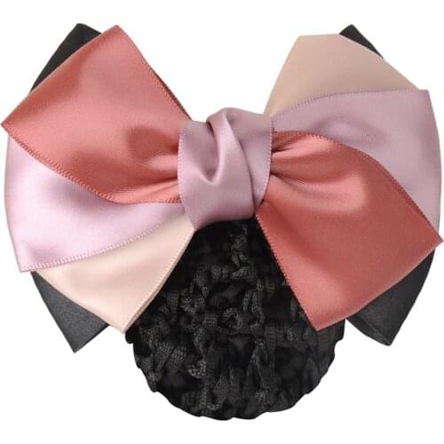Satin Bow Barrette Lace Lady Hair Clip Cover Net Big Bowknot Bun Snood Women Floral Tulle Hairband Headdress Diy Hair Accessory
