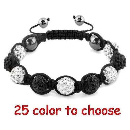 Dfh3 10mm 9 Ball Beads mixed black white rhinestone handmade Bracelet lot Christmas men gift crystal