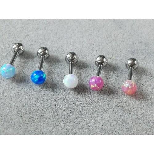 Free Shippment 10PCS Body jewelry-Ear Stud Tragus/Helix Bar/Stud Opal Stone 4mm Earring Prong Bar 16g