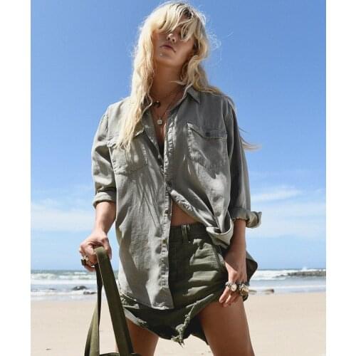 TEELYNN ArmyGreen boy friend blouse shirts women 2020 solid loose oversize Silky Tencel Female blouses Casual beach top blusa