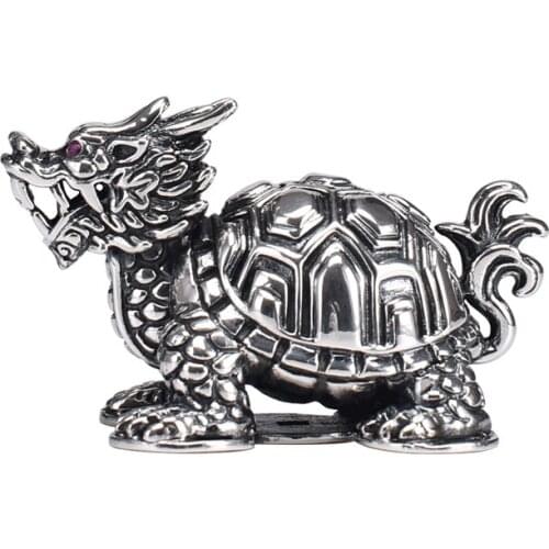 Pure silver dragon turtle tea pet ornaments creative ancient god beast lucky turtle tea pet personality tea table ornaments