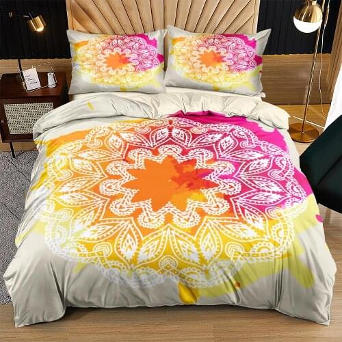 Floral Deisgn Double Duvet Cover Sets Cream Queen Bedding SetFull Bed Linens Digital Printed Bohemian, Indian Style Home Texitle