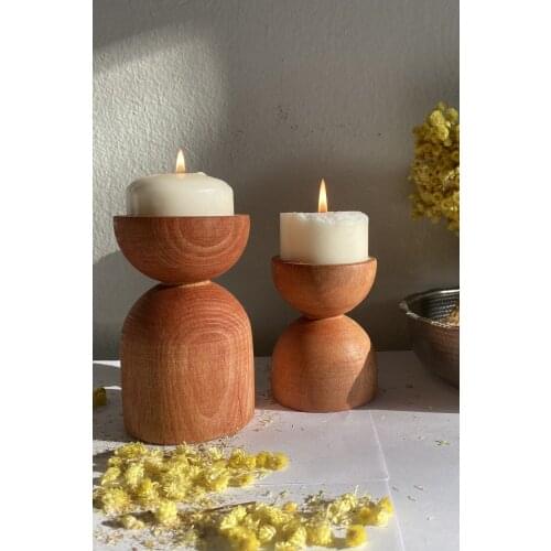 Wood handmade 2li taper candle holder set decorative candlestick home decoration elegant romantic design tableware living room candle dim light environment
