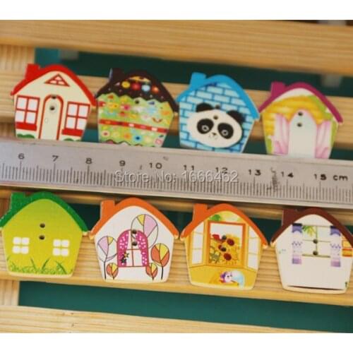 Wood Sewing Button Scrapbooking House Two Holes At Random Pattern 26.5mm x 27mm 50 PCs 2015 new