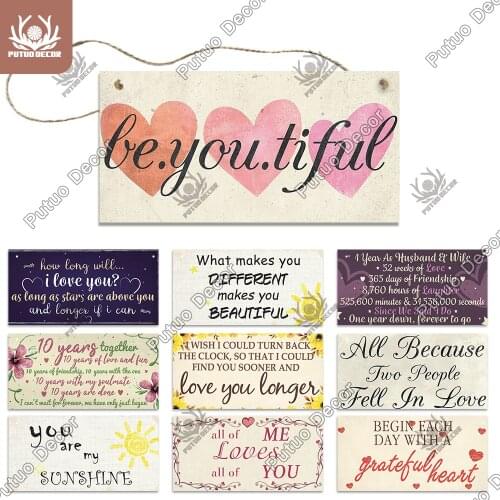 Putuo Decor Love Wooden Hanging Signs Friendship Wooden Pendant Decorative Plaques for Living Room Decoration Gift of Love