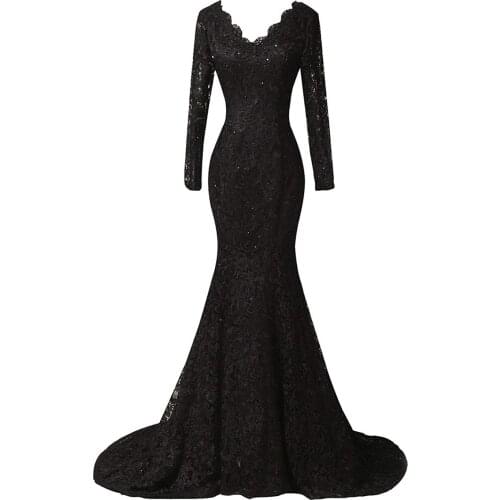 Elegant Mermaid Prom Dress Sexy V Neck Long Sleeve Lace Formal Gowns vestidos de gala Ladies Gown