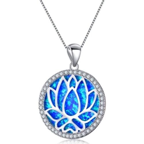 FYJS Unique Silver Plated Lotus Flower Pendant 5 Colors Opalite Opal Necklace for Elegant Women Jewelry