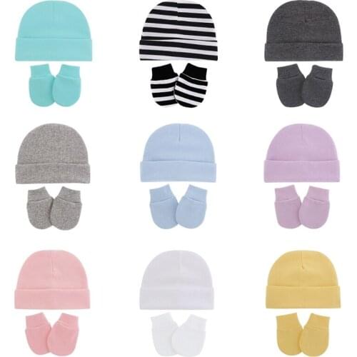 Baby Infants Anti Scratching Cotton Gloves+Hat Set Newborn Mittens Warm Cap Kit