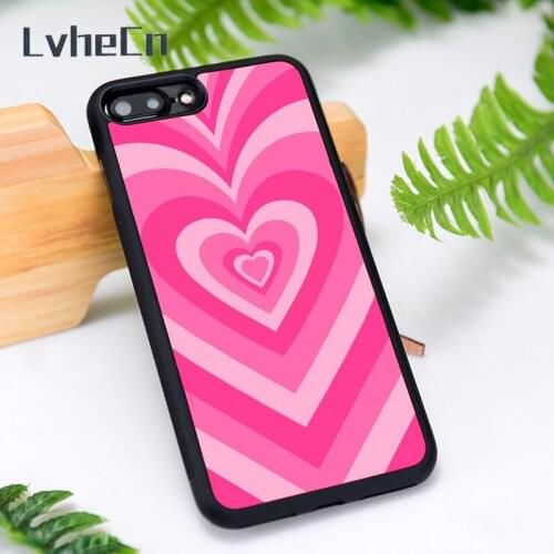 LvheCn Silicone Rubber Phone Case Cover for iPhone 6 6S 7 8 Plus X XS XR 11 12 Mini Pro Max Pink Heart Trance