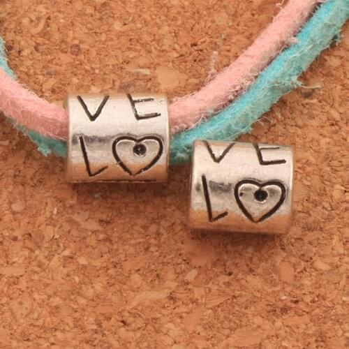 Love Heart Tube Metal Big Hole Beads 7.8x7.8x9mm 32PCS Zinc Alloy Dangle Fit European Charm Bracelets Jewelry DIY L1462
