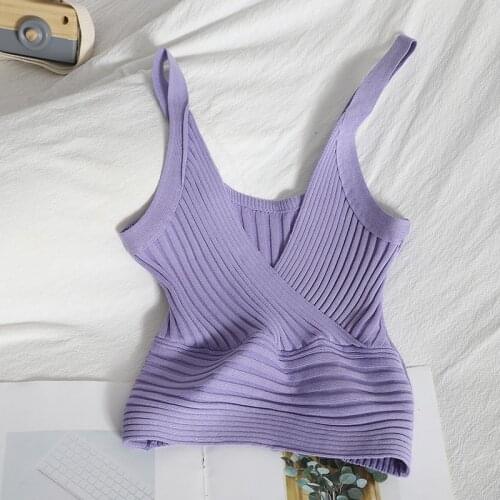 Cross Deep V Neck Knit Tanks Tops Women Korean Slimming Tank Camis Female Harajuku Bottoming Camisole Vest Clothes Summer 2021