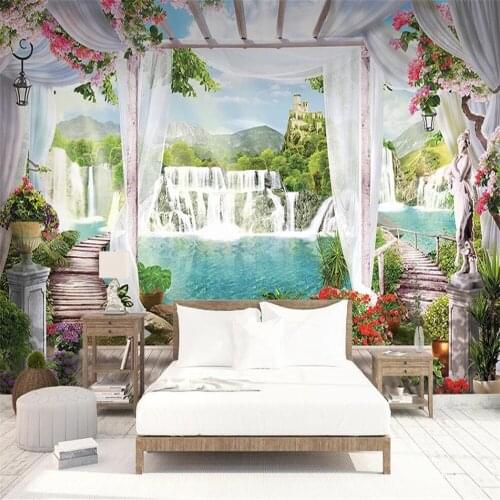 Milofi custom 3D wallpaper mural beautiful waterfall fairyland balcony background wall for living room bedroom decoration painti