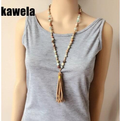 Natural Stone Fashion Brown Imitation Leather Pendant Necklace