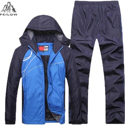 Brand Tracksuit Men Two Piece Clothing Sets Casual winter Jacket+Pants wool Liner Track Suit Sportswear Sweatsuits Man L~5XL