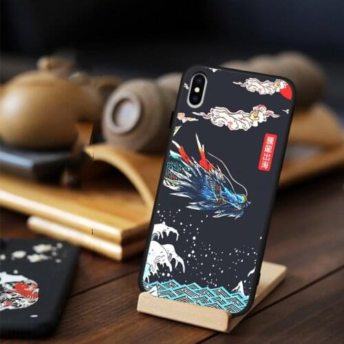 For iPhone 12 Pro Max 11 Mini XS XR X 10 8 7 6 6S Plus Case 3D Relief Crane Carp Dragon Pattern Soft Shockproof Back Cover Shell