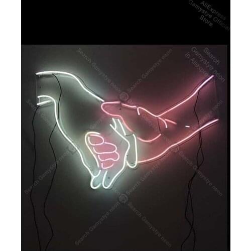 Neon Sign for LOVE hand Handshake Neon Bulb sign handcraft Home real glass Money Exchange Sign Neon Lamp Bulb Neon Signs For Bar
