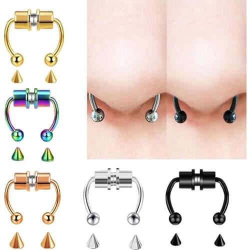 2021 New Magnetic Septum Nose Ring Horseshoe Fake Nose Ring Hoop Non-Piercing Jewelry 2020 trend