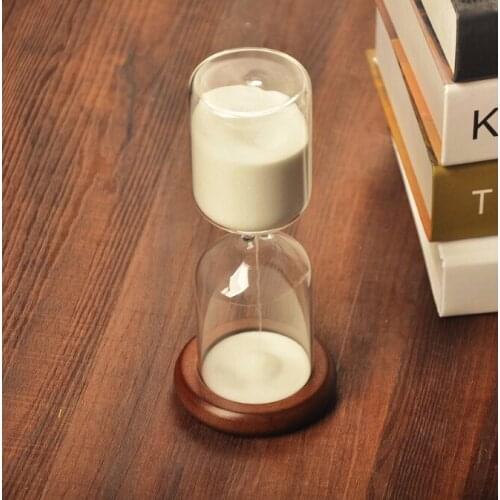 Exquisite Simple White Sand Hourglasses Timer Study Home Living Room Decorations Wooden Base 30min Hourglasses Timer LFB891
