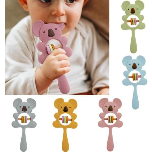 5 Colors Food Grade Baby Rattle Cute Koala Elaphant Hand Teething Mobile Bell Toy Newborn Early Educational Toys 0-12M