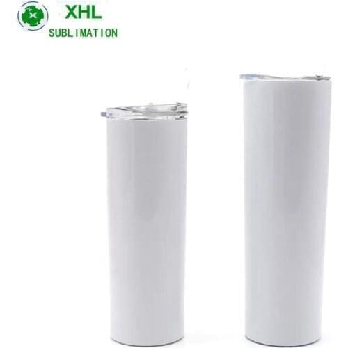 20oz straight skinny sublimation tumbler white color drink coffee milk double wall sublimation tumbler with lid and straw